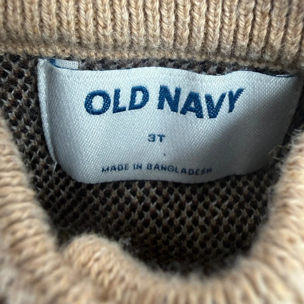 Old Navy Toddler 3T Tan Horse Intarsia Cotton Button Front Cardigan Sweater